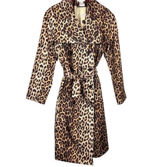 WESTPORT Short Trench Coat in Cat Print Browns and Cream Women's Size 6 - Picture 1 of 13